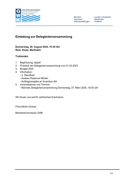 Einladung zur Delegiertenversammlung