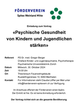 Einladung zum Vortrag "Psychische Gesundheit von Kindern und Jugendlichen stärken"