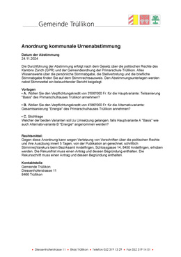 Anordnung kommunale Urnenabstimmung vom 24.11.2024